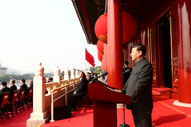 10月1日上午，慶祝中華人民共和國成立70周年大會在北京天安門廣場隆重舉行。中共中央總書記、國家主席、中央軍委主席習(xí)近平發(fā)表重要講話。